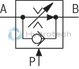 technical illustration-R900209926-Porting pattern according to DIN 24340 form A Subplates (separate order) External closing of the pressure compensator Check valve, optional 2 adjustment types, optional:<br>
&ndash; Rotary knob with scale<br>
&ndash; Lockable rotary knob with scale