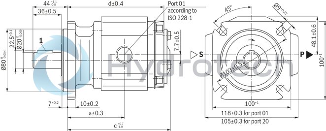 technical illustration-R900932269-INTERNAL GEAR PUMP, size 16, pressure 250 bar for industrial and mobile applications, open circuit