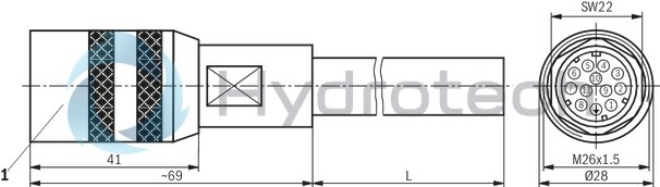 technical illustration-R900032356-Cable set, connector 12-pole (11 + PE), 5 m