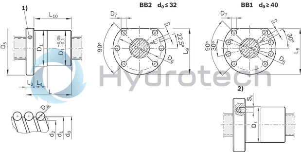 technical illustration-R150214065-Single nut with flange FEM-E-C, size 20 x 10R x 3 - 4