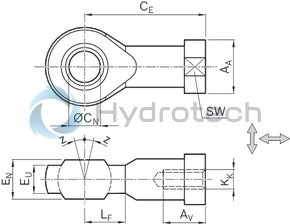 technical illustration-R349951700-Female spherical rod end bearing, stainless steel