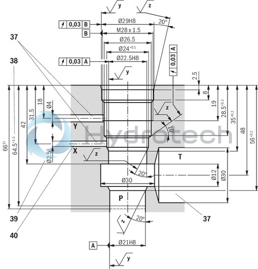 technical illustration-R901223095-For subplate mounting<br>
Porting pattern according to ISO&nbsp;6264-06-09-*-97 (NG10) and ISO&nbsp;6264-08-13-*-97 (NG25) For threaded connection 4 adjustment types for pressure adjustment, optionally<br>
• Rotary knob<br>
• Sleeve with hexagon and protective cap<br>
• Lockable rotary knob with scale<br>
• Rotary knob with scale 5 pressure ratings
