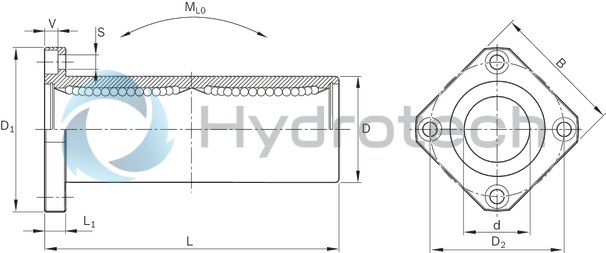 technical illustration-R074152500-Flange LB, flange, tandem, 25, with two seals