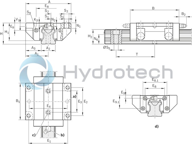 technical illustration-R165161410-Ball runner block, FNS, size 65, steel CS, accuracy standard, low preload, without ball chain