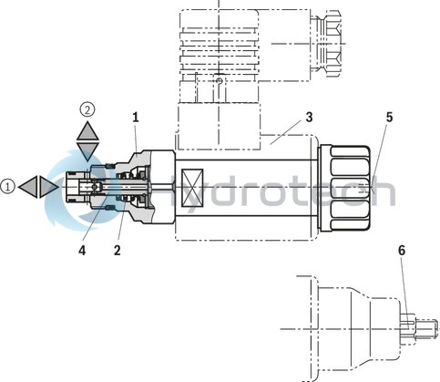 technical illustration-R901069975-Pilot control valve Mounting cavity&nbsp;R/T-8A Direct-controlled directional slide valve with solenoid actuation Flow possible in both directions Positive overlap prevents switching shocks Wet-pin DC solenoids Solenoid coil can be rotated With concealed manual override