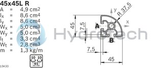 technical illustration-3842557948-Strut profile 45x45L R, 20xL=6070mm