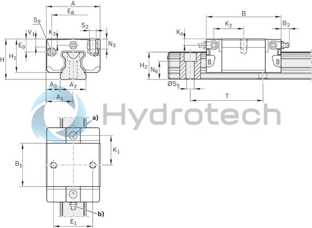 technical illustration-R166621420-Ball runner block, SKS, size 25, steel CS, accuracy standard, low preload, without ball chain