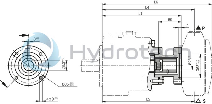 technical illustration-R900506809-Variable displacement pump, size 118 cm&sup3;, pressure 160 bar for industrial applications, open circuit
