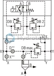 technical illustration-R901091611-Size 63, manual pressure adjustment, triple, switchable, with mounting surface ISO4401