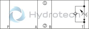 technical illustration-R900909856-Sandwich plate valve Porting pattern according to DIN 24340 form A Porting pattern according to ISO&nbsp;4401-03-02-0-05 (with locating hole) With 1 or 2 flow control cartridges Adjustment type with internal hexagon