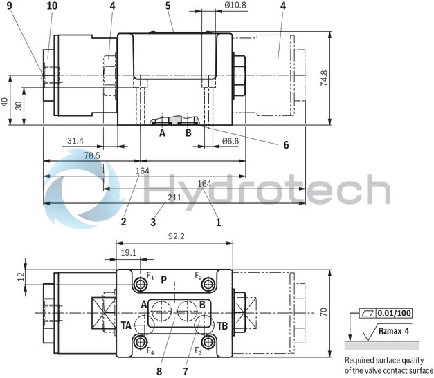 technical illustration-R901426394-4/3-, 4/2- or 3/2-way version Porting pattern according to ISO&nbsp;4401-05-04-0-05 Operating methods: Hydraulic