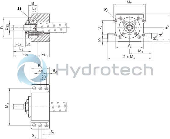 technical illustration-R159402000-Assembly group pillow block unit SEC-F, aluminum, size 32 x 5/10/20/32/64