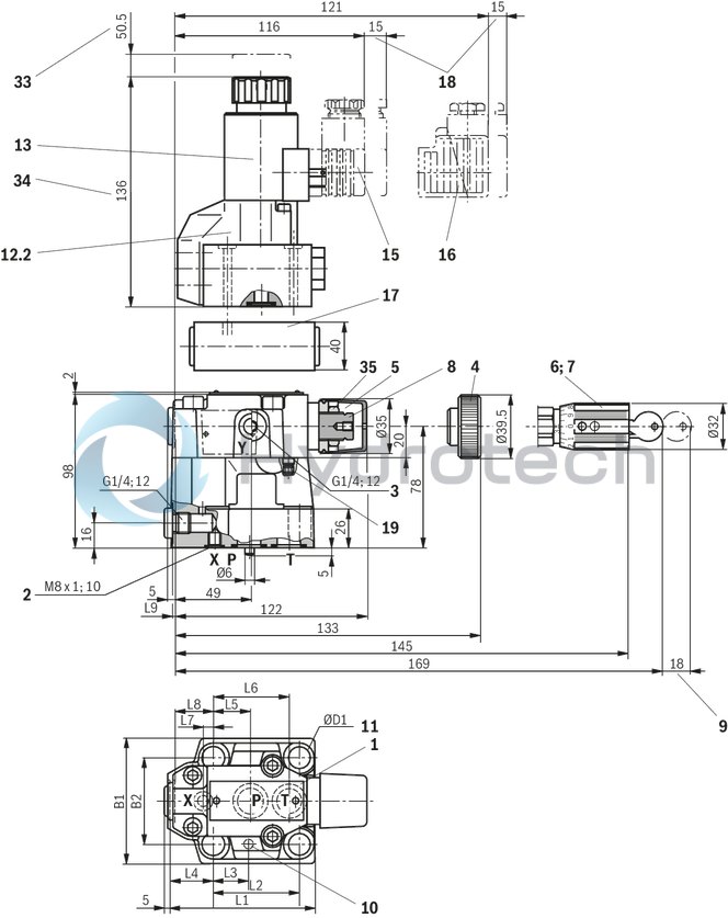 technical illustration-R900955012-Size 10, P → T, mechanical, 24 V DC