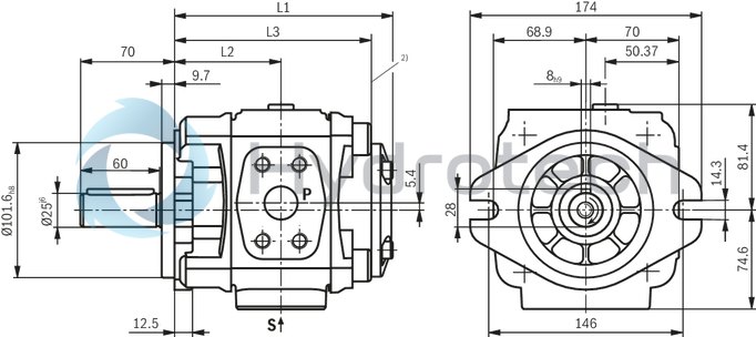 technical illustration-R901147112-Internal gear pump, size 32, pressure 350 bar for industrial applications, open circuit