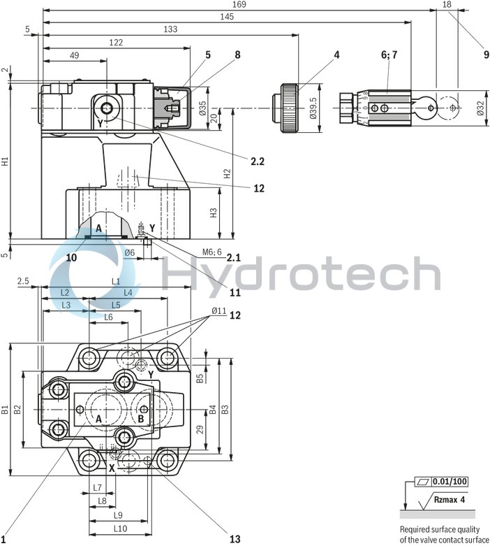 technical illustration-R900943087-Suitable for use as preload, sequencing and changeover valve For subplate mounting Porting pattern according to ISO&nbsp;5781 As cartridge valve 4&nbsp;pressure ratings 4 adjustment types:<br>
&bull; Rotary knob<br>
&bull; Sleeve with hexagon and protective cap<br>
&bull; Lockable rotary knob with scale<br>
&bull; Rotary knob with scale Check valve, optional