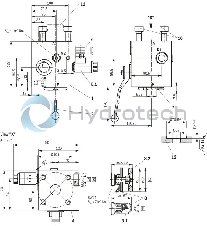 technical illustration-R978715560-Ready for connection Manual or electromagnetic unloading Large number of variants Compact design Direct operated pressure relief valve according to data sheet 50153
