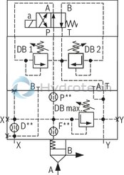 technical illustration-R901091611-Size 63, manual pressure adjustment, triple, switchable, with mounting surface ISO4401