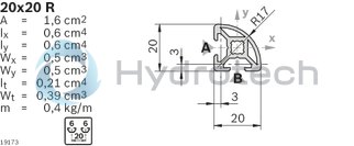 technical illustration-3842517183-Strut profile 20x20 R, 20xL=3000mm