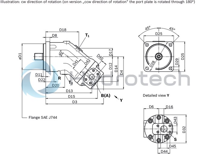 technical illustration-R902201672-Robust pump with long service life Very high total efficiency High power density Large variety of available nominal sizes allows exact adjustment to the application Optional with long-life bearings for the nominal size 250 Bent-axis design