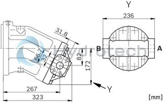technical illustration-R902160930-Large variety of available nominal sizes allows exact adjustment to the application High power density Very high total efficiency High starting efficiency Working ports SAE flange or thread Optional with integrated pressure relief valve Optional with mounted addifitonal valve: counterbalance valve (BVD/BVE), flushing and boost-pressure valve Bent-axis design
