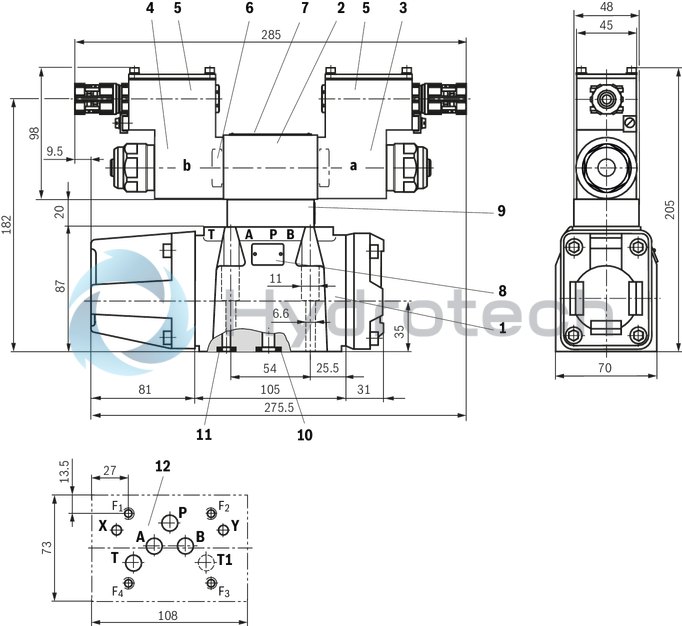 technical illustration-R901234241-4/2 or 4/3 directional design For intended use in potentially explosive atmosphere For the control of flow direction and size For subplate mounting Porting pattern according to ISO&nbsp;4401 Spring-centered control spool Actuation by means of the pilot control valve (3-way pressure reducing valve) Solenoid coil is rotatable by 90&deg;