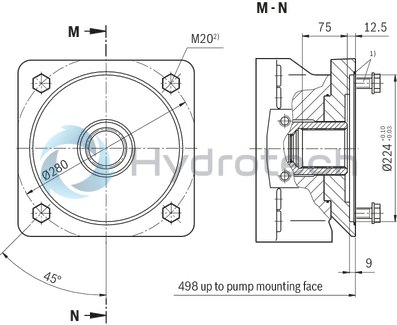 technical illustration-R901375786-A SYHDFEn-1X control system is used for the electro-hydraulic control of swivel angle, pressure and power (partially optional, see ordering code) of an axial piston variable displacement pump.<br>
The control system consists of the following components: A4VSO axial piston variable displacement pump optimized for the operation in the control system VT-DFPn-2X or VT-DFPFD-1X proportional valve as pilot valve with integrated electronics including inductive position transducer for valve position sensing. Position transducer for sensing the swivel angle Pressure transducer with suitable signal level and dynamics (optionally HM 20, separate order)