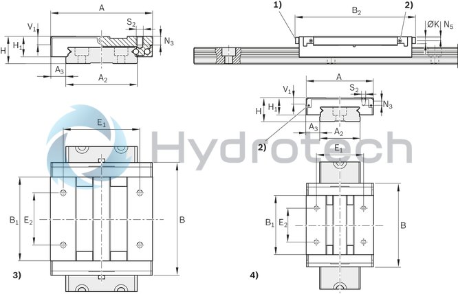 technical illustration-R044129401-Miniature ball runner block, BLS, size 12, Resist NRII, accuracy standard, preload-free
