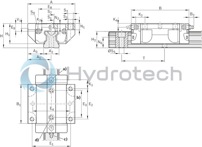 technical illustration-R165111320-Ball runner block, FNS, size 15, steel CS, accuracy high, low preload, without ball chain