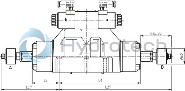 technical illustration-R978024207-Types of actuation (internal or external pilot control): Electro-hydraulic (type WEH) For subplate mounting Porting pattern according toISO&nbsp;4401 4/3-, 4/2- or 3/2-way version Spring or pressure centering, spring end position or hydraulic end position Wet-pin DC or AC solenoids, optional Electrical connection as individual or central connection Optional versions:<br>
- Manual override<br>
- Switching time adjustment<br>
- Preload valve in channel P of the main valve<br>
- Stroke setting and/or spool position monitoring
