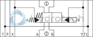 technical illustration-R901325334-Sandwich plate valve Electro-hydraulic actuation Porting pattern according to ISO&nbsp;4401-05-05-0-05 (NG10) and ISO&nbsp;4401-07-07-0-05 (NG16) Wet-pin DC solenoid Pilot oil supply, internal or external, optional Different combinations of the locking and pass-through functions With manual override, optional Electrical connection as individual connection