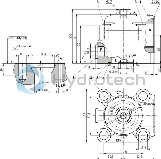 technical illustration-R900964465-Size 40, A → B, hydraulically actuated