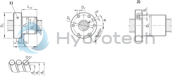 technical illustration-R153223003-Single nut with flange FEM-E-S, size 8 x 2.5R x 1.588 - 3