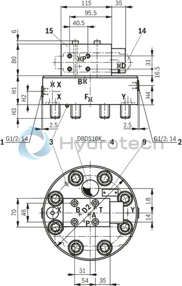 technical illustration-R900912801-Size 32, manual maximum pressure adjustment with electrically proportional pressure adjustment, with mounting surface ISO4401