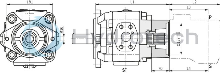 technical illustration-R901147112-Internal gear pump, size 32, pressure 350 bar for industrial applications, open circuit