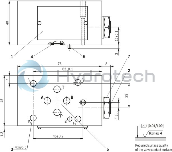 technical illustration-R901268164-Sandwich plate valve Porting pattern according to ISO&nbsp;4401-03-02-0-05 (with locating hole) For flow limitation Adjustment type: Spindle with hexagon socket