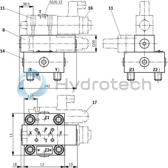 technical illustration-R901037547-Size 25, blockable proportional pressure reduction with 2x installation surface ISO4401