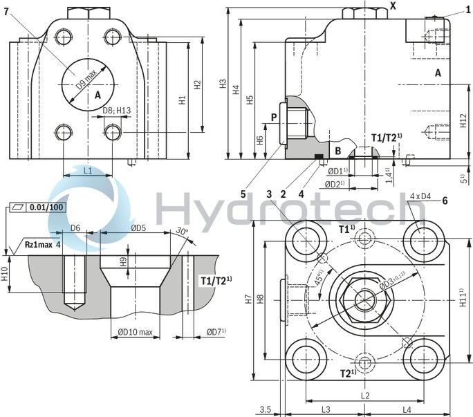 technical illustration-R900964465-Size 40, A → B, hydraulically actuated