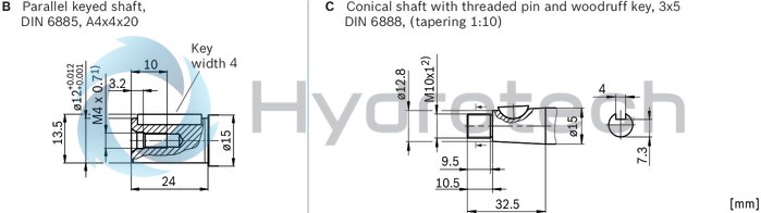 technical illustration-R902160930-Large variety of available nominal sizes allows exact adjustment to the application High power density Very high total efficiency High starting efficiency Working ports SAE flange or thread Optional with integrated pressure relief valve Optional with mounted addifitonal valve: counterbalance valve (BVD/BVE), flushing and boost-pressure valve Bent-axis design
