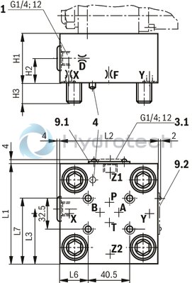 technical illustration-R901086754-Size 16, mechanical, blockable pressure reduction with installation surface ISO4401