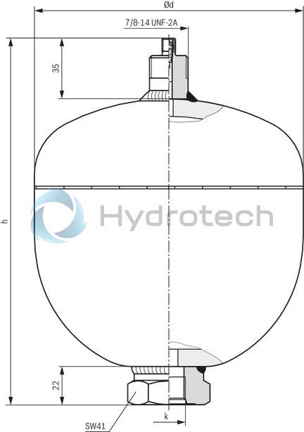 technical illustration-0531610632-Hydraulic accumulator as per Pressure Equipment Directive 97/23/EC Diaphragm material for different applications