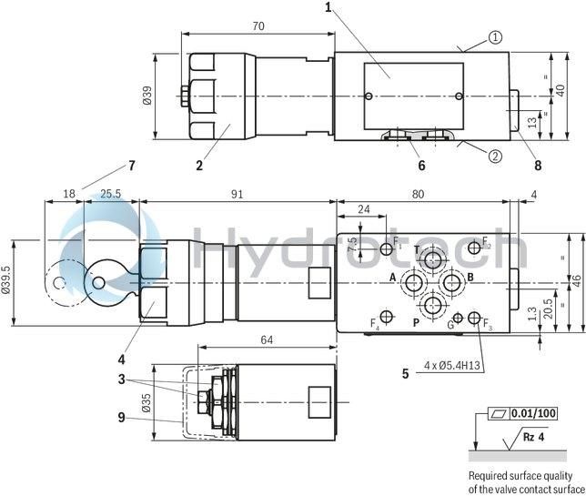 technical illustration-R901423495-Size 6, symbol A - T and B - T, with manual actuation