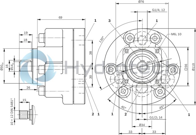 technical illustration-R900490630-Radial piston pump, size 1.0 ccm, pressure 450 bar for industrial applications, open circuit