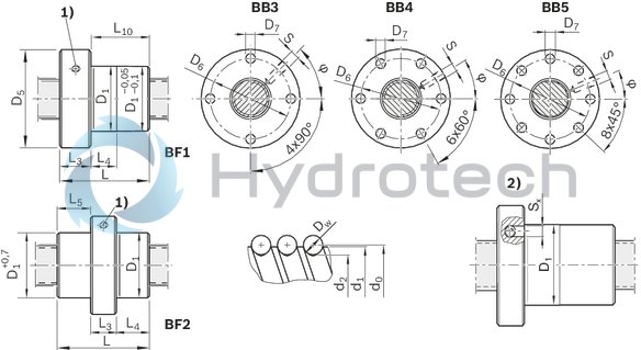 technical illustration-R151214013-Single nut with flange FEM-E-S, size 20 x 10R x 3 - 4