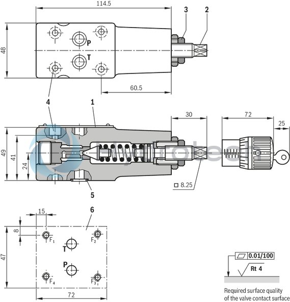 technical illustration-0811104126-Direct operated valves for limiting a system pressure Use as pilot control valve For subplate mounting and control panel design