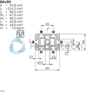technical illustration-3842557207-Strut profile 60x90, 10xL=6070mm