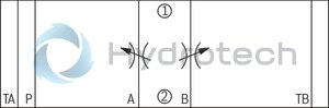 technical illustration-R901162976-Sandwich plate valve Porting pattern according to ISO&nbsp;4401-05-04-0-05 For limiting the main or pilot flow of two consumer ports Adjustment type: Spindle with internal hexagon and scale
