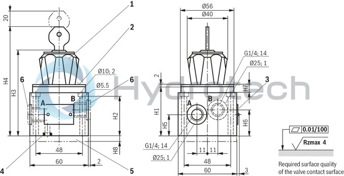 technical illustration-R900459500-For subplate mounting For threaded connection for block installation lockable rotary knob