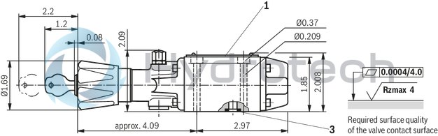 technical illustration-R900338009-4/3-, 4/2- or 3/2-way version Porting pattern according to DIN&nbsp;24340 form A (without locating hole) Porting pattern according to ISO&nbsp;4401-03-02-0-05 (with locating hole) Type of actuation: Rotary knob Inductive position switch and proximity sensors (contactless)
