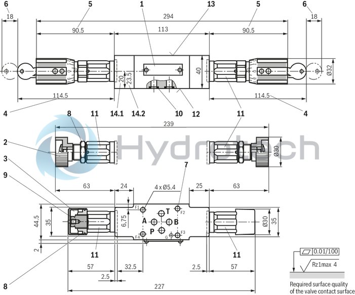 technical illustration-R900409898-Size 6, symbol P - T, with manual actuation