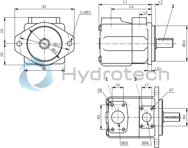 technical illustration-R901490342-Fixed displacement, size 122 cm³, pressure 175 bar, clockwise rotation, 600-1800 rpm, mounting flange SAE-C